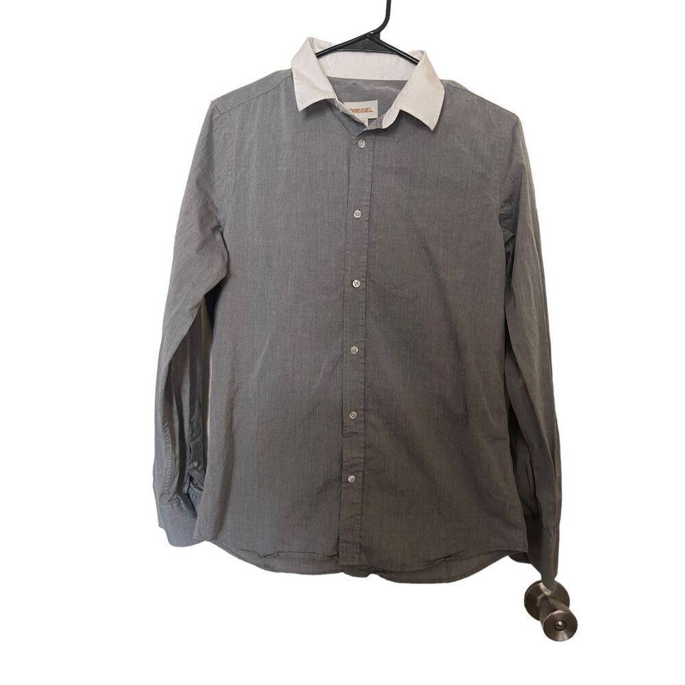 Diesel Mens Gray & White Long Sleeve Collared Cotton Buttons Up Shirt Size S